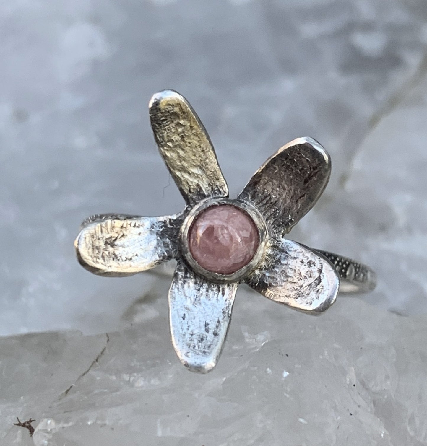 Rhodochrosite Flower Ring Sterling Silver | Handmade Gemstone Jewelry