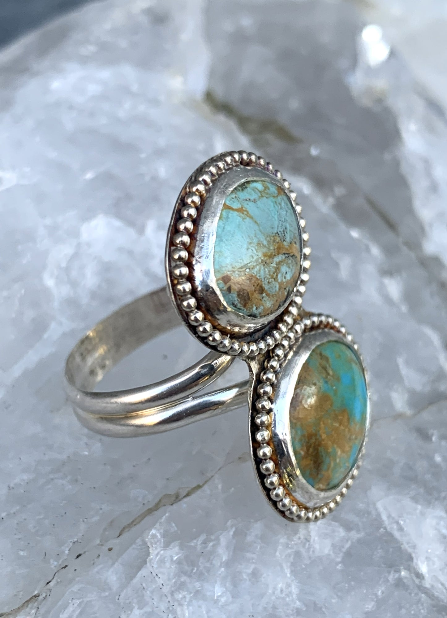 Double Turquoise Ring Sterling Silver | Handmade Boho Jewelry