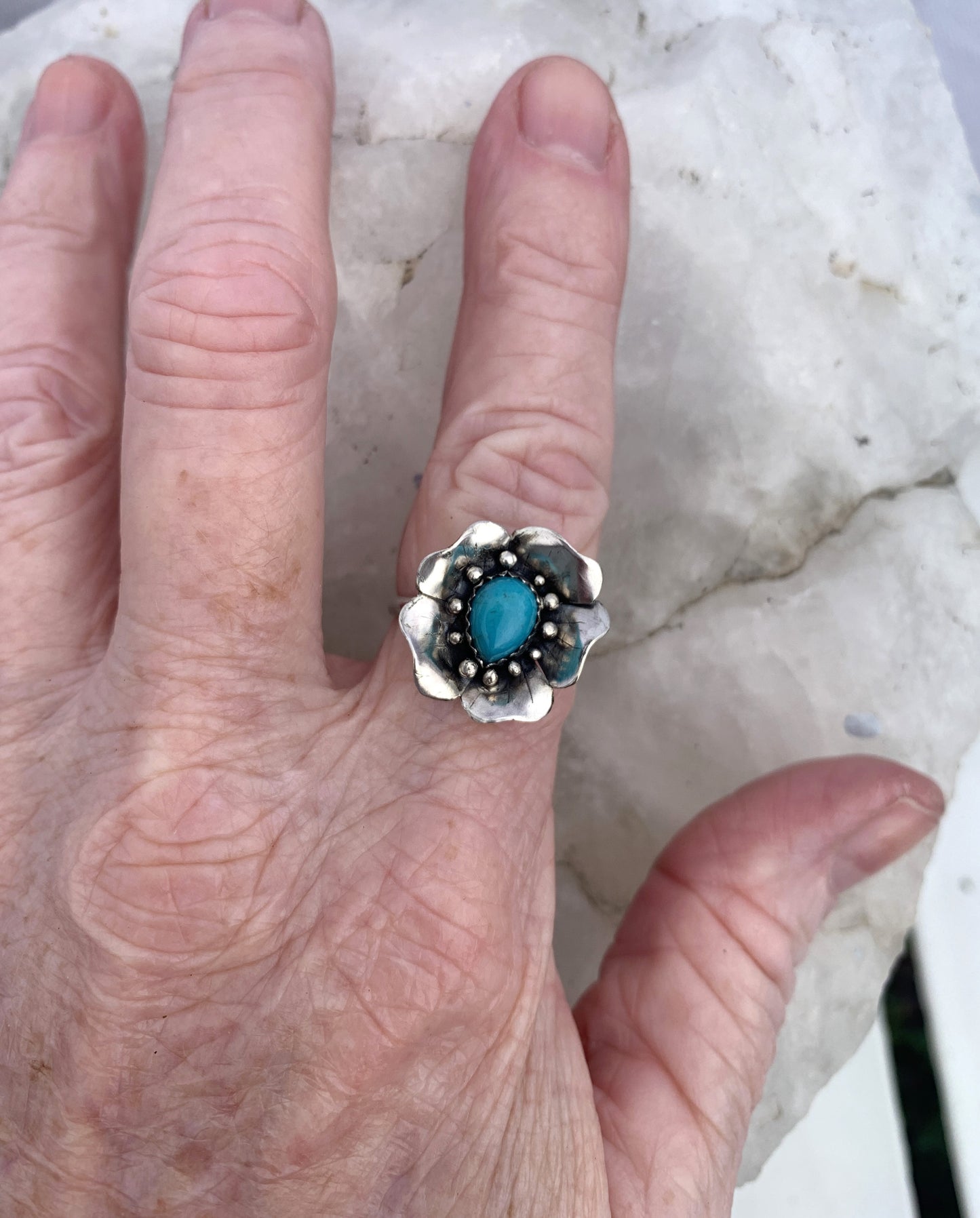 Handmade Sterling Silver Turquoise Flower Ring
