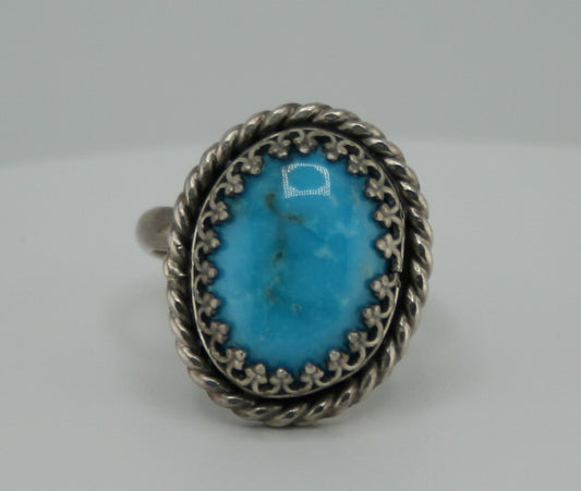 Kingman Turquoise Ring – Sterling Silver Adjustable Band, Handmade Boho Statement Jewelry
