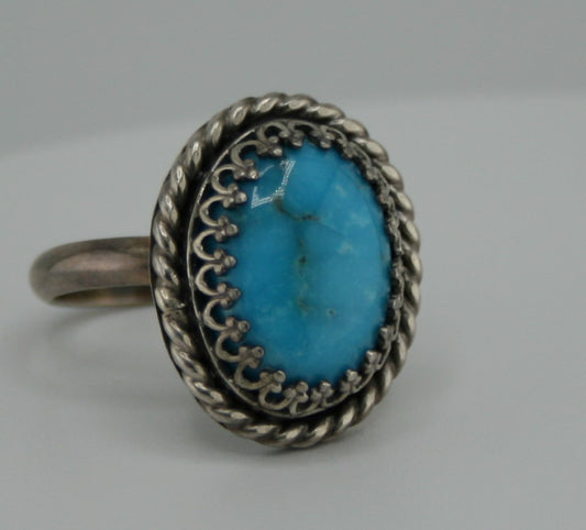 Kingman Turquoise Ring – Sterling Silver Adjustable Band, Handmade Boho Statement Jewelry