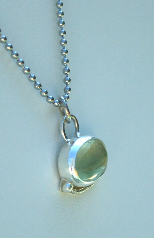 Sterling Silver Prehnite Oval Pendant – Handmade Green Gemstone Necklace