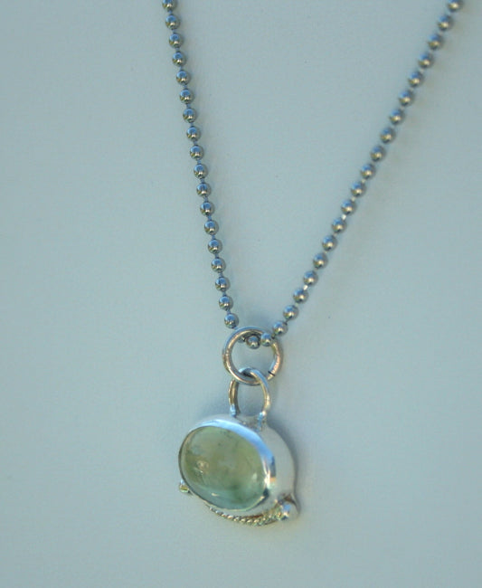 Sterling Silver Prehnite Oval Pendant – Handmade Green Gemstone Necklace