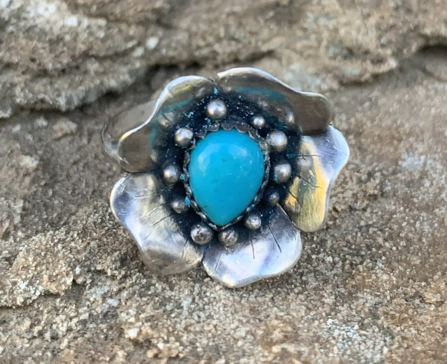Handmade Sterling Silver Turquoise Flower Ring