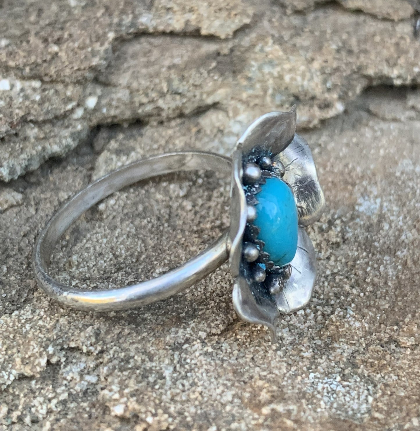 Handmade Sterling Silver Turquoise Flower Ring