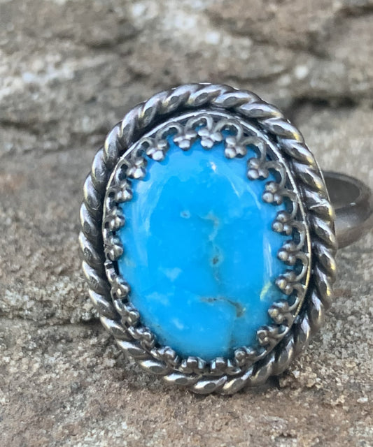 Kingman Turquoise Ring – Sterling Silver Adjustable Band, Handmade Boho Statement Jewelry