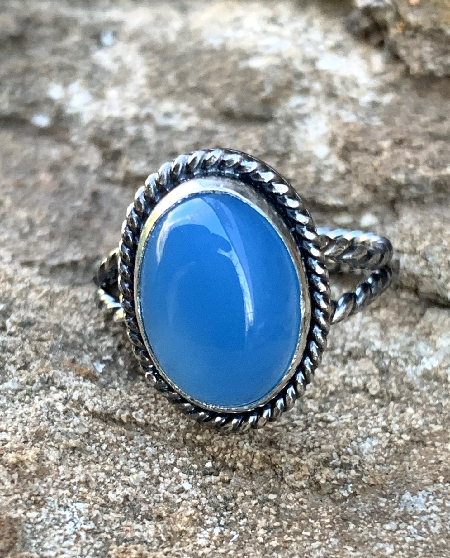 Blue Chalcedony Sterling Silver Ring | Handmade Artisan Jewelry