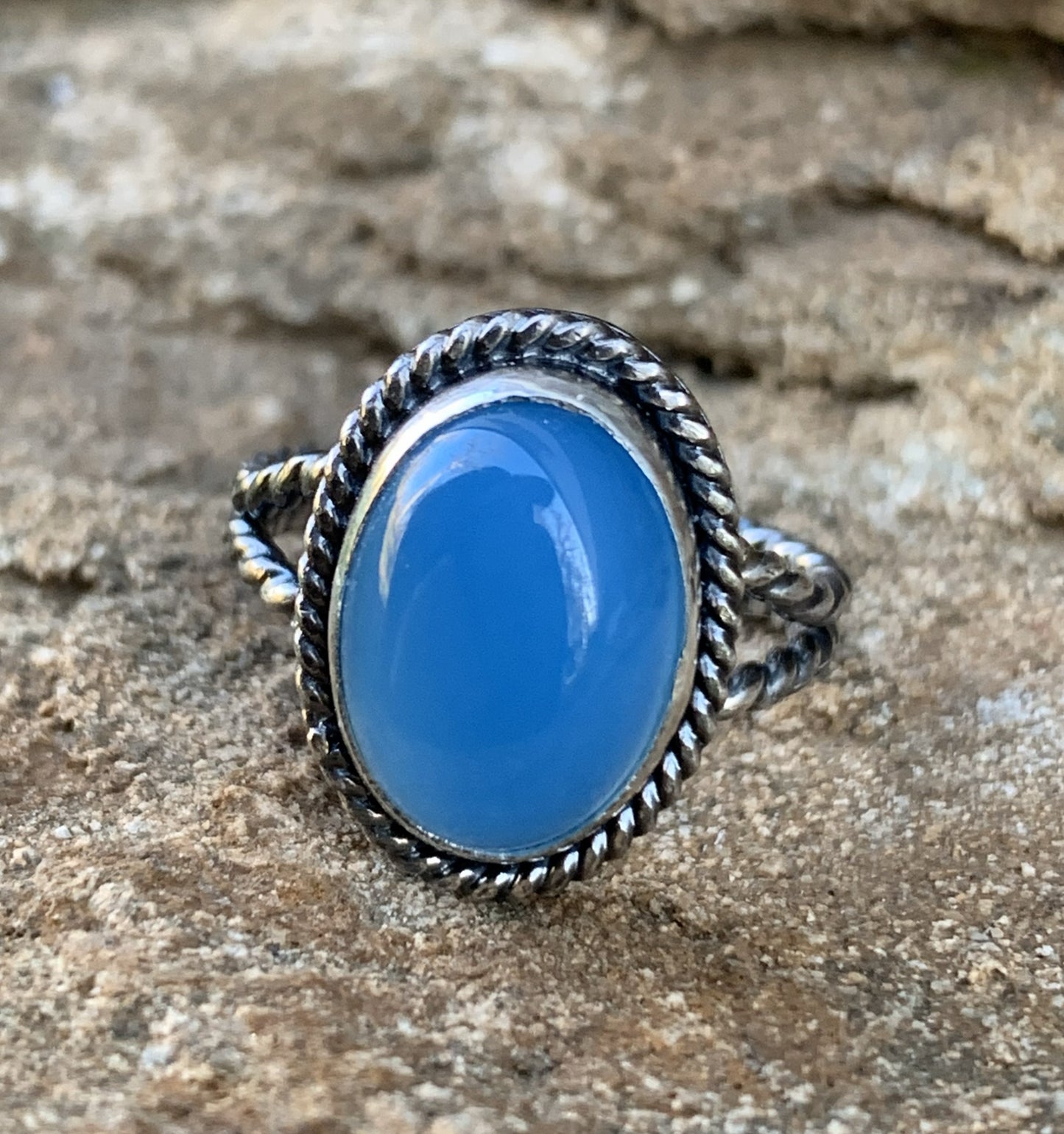 Blue Chalcedony Sterling Silver Ring | Handmade Artisan Jewelry