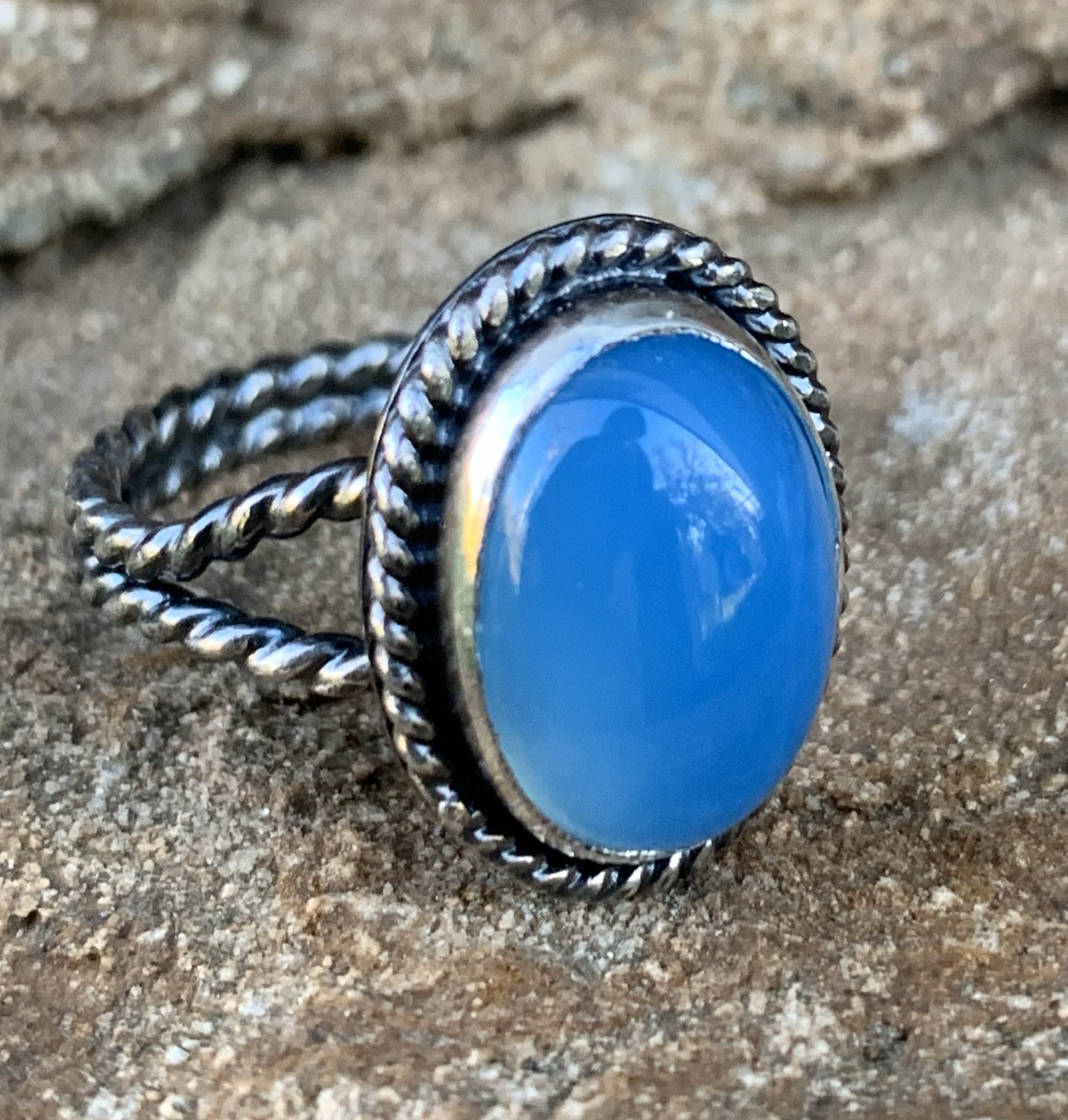 Blue Chalcedony Sterling Silver Ring | Handmade Artisan Jewelry