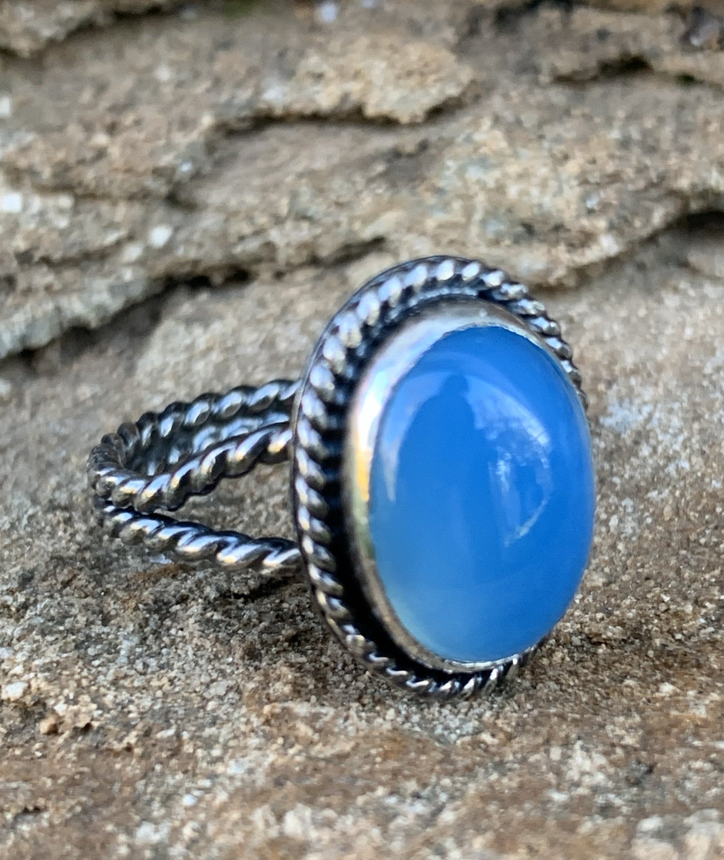 Blue Chalcedony Sterling Silver Ring | Handmade Artisan Jewelry