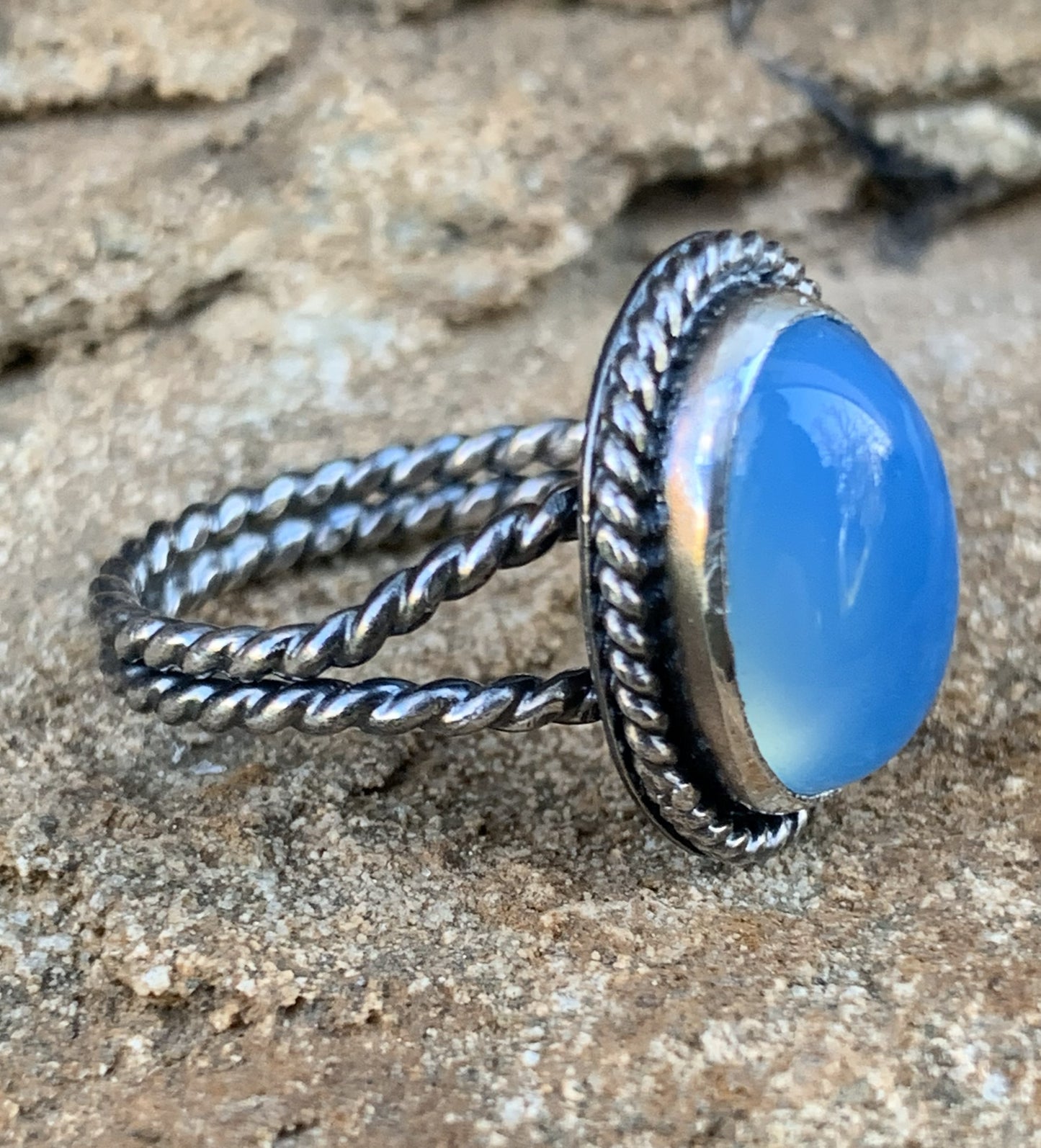 Blue Chalcedony Sterling Silver Ring | Handmade Artisan Jewelry