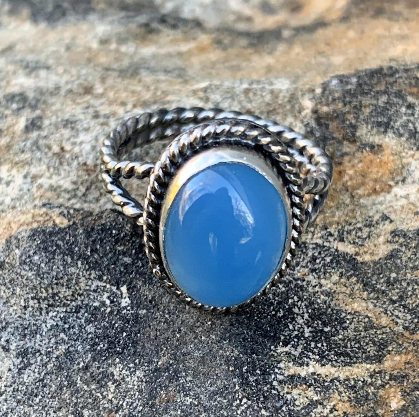 Blue Chalcedony Sterling Silver Ring | Handmade Artisan Jewelry