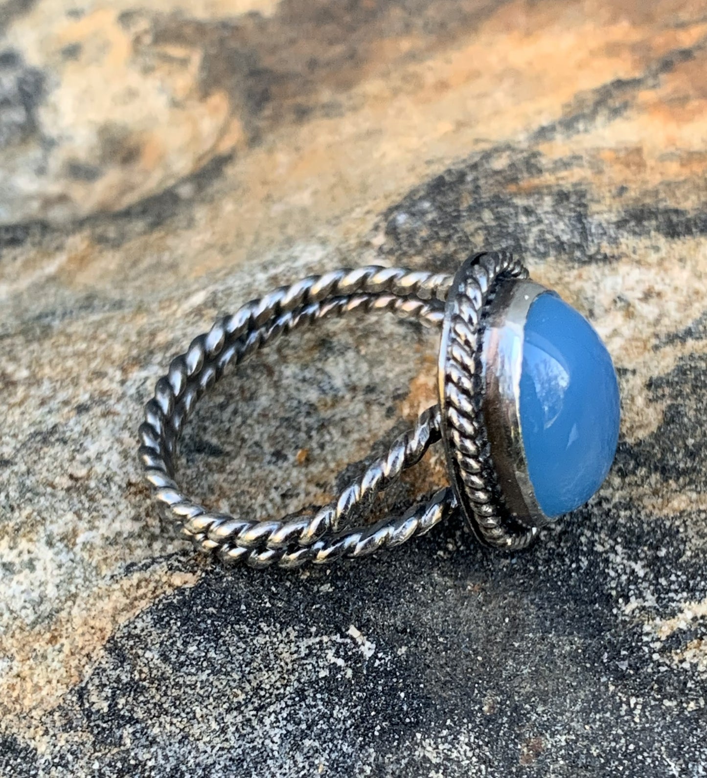 Blue Chalcedony Sterling Silver Ring | Handmade Artisan Jewelry