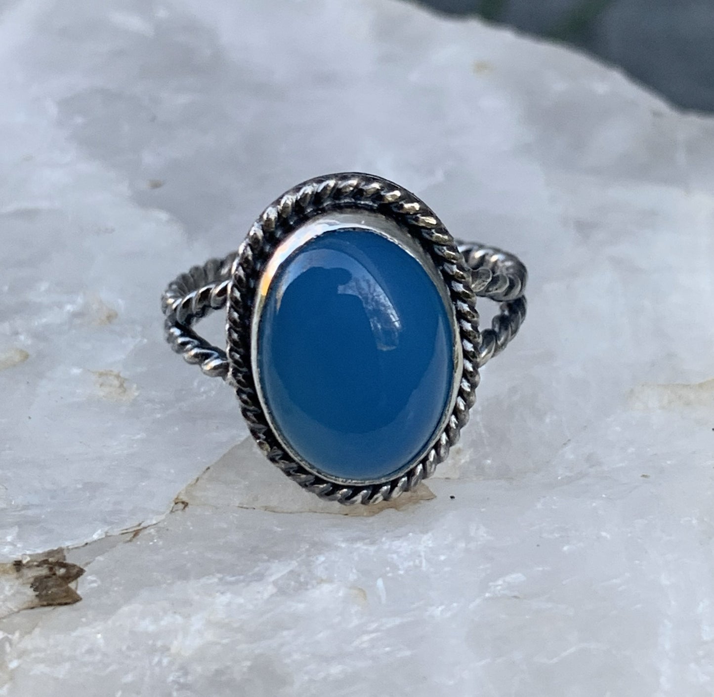 Blue Chalcedony Sterling Silver Ring | Handmade Artisan Jewelry