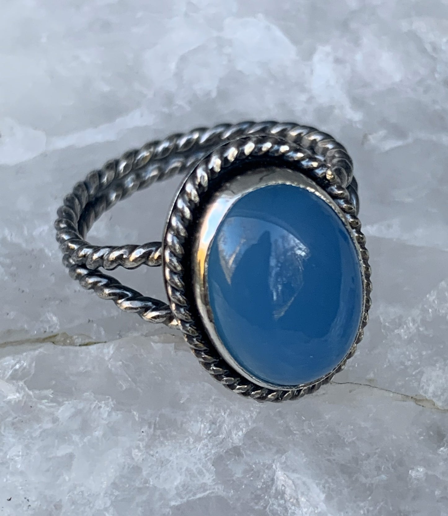 Blue Chalcedony Sterling Silver Ring | Handmade Artisan Jewelry