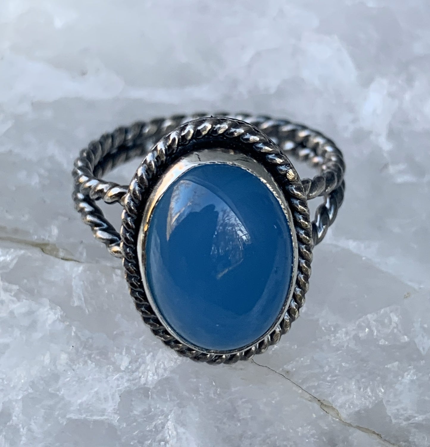 Blue Chalcedony Sterling Silver Ring | Handmade Artisan Jewelry