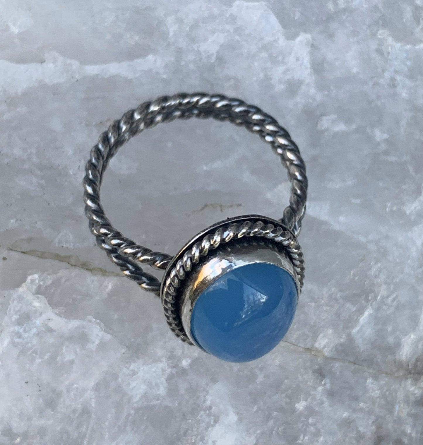 Blue Chalcedony Sterling Silver Ring | Handmade Artisan Jewelry