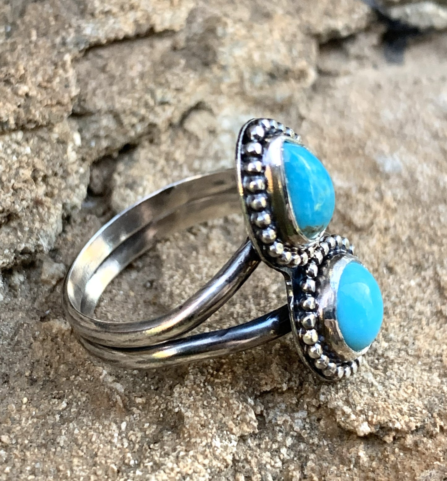 Double Turquoise Sterling Silver Ring | Handmade Artisan Jewelry