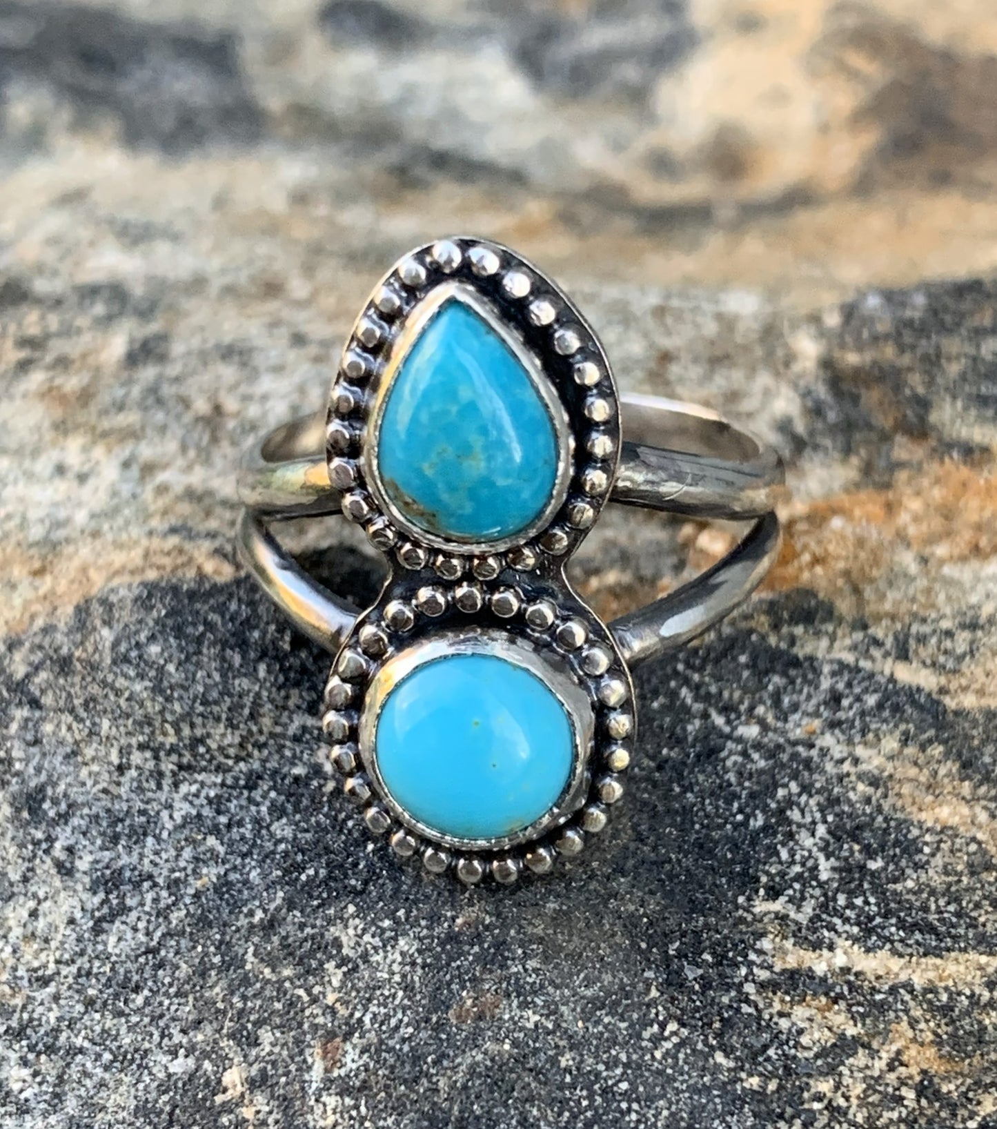Double Turquoise Sterling Silver Ring | Handmade Artisan Jewelry