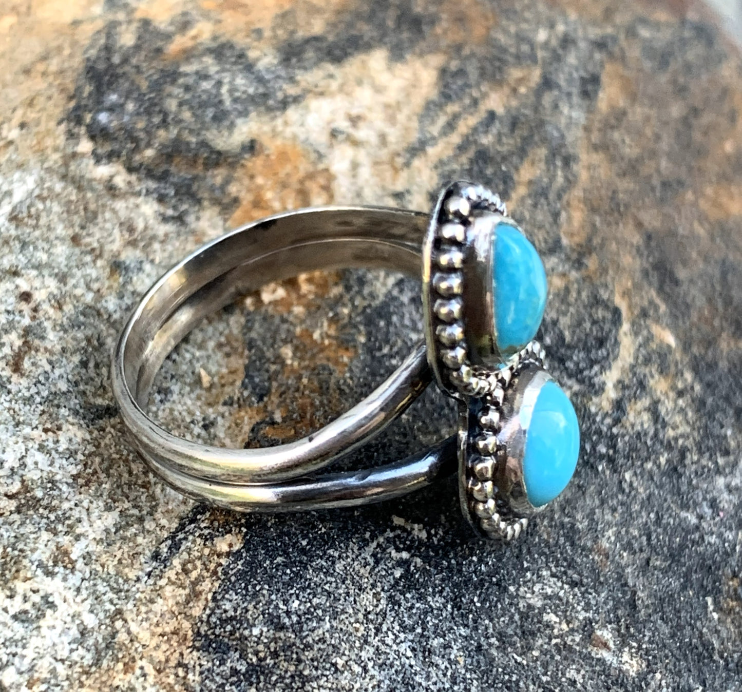 Double Turquoise Sterling Silver Ring | Handmade Artisan Jewelry
