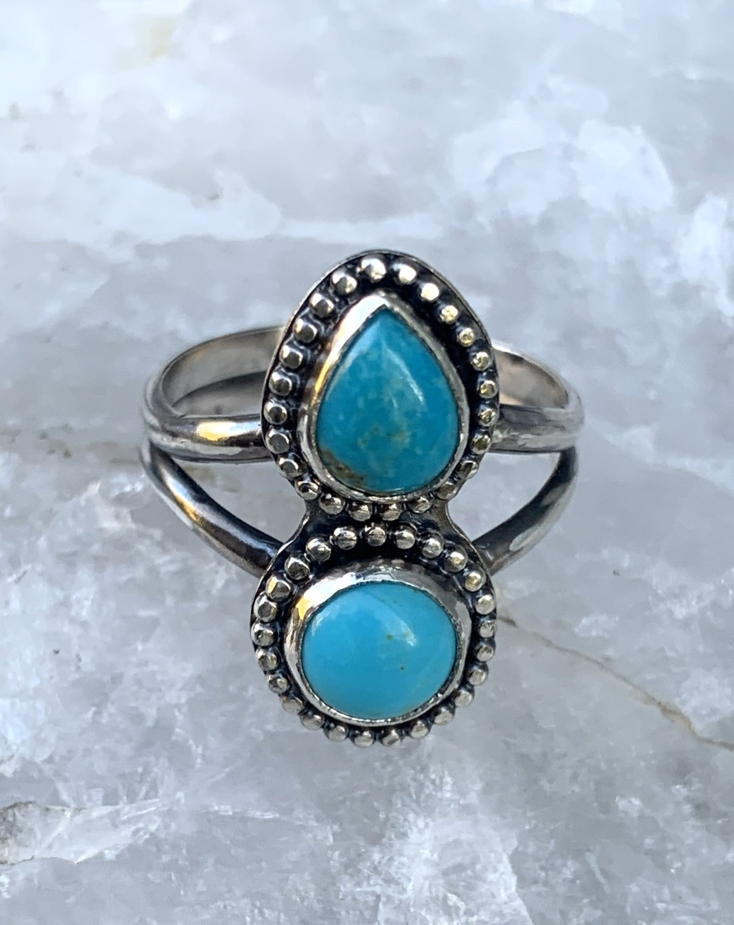 Double Turquoise Sterling Silver Ring | Handmade Artisan Jewelry