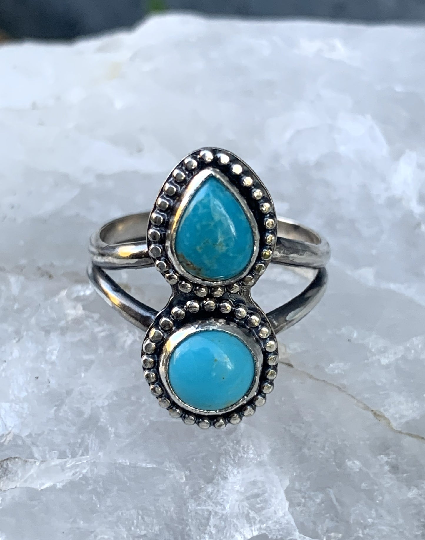 Double Turquoise Sterling Silver Ring | Handmade Artisan Jewelry