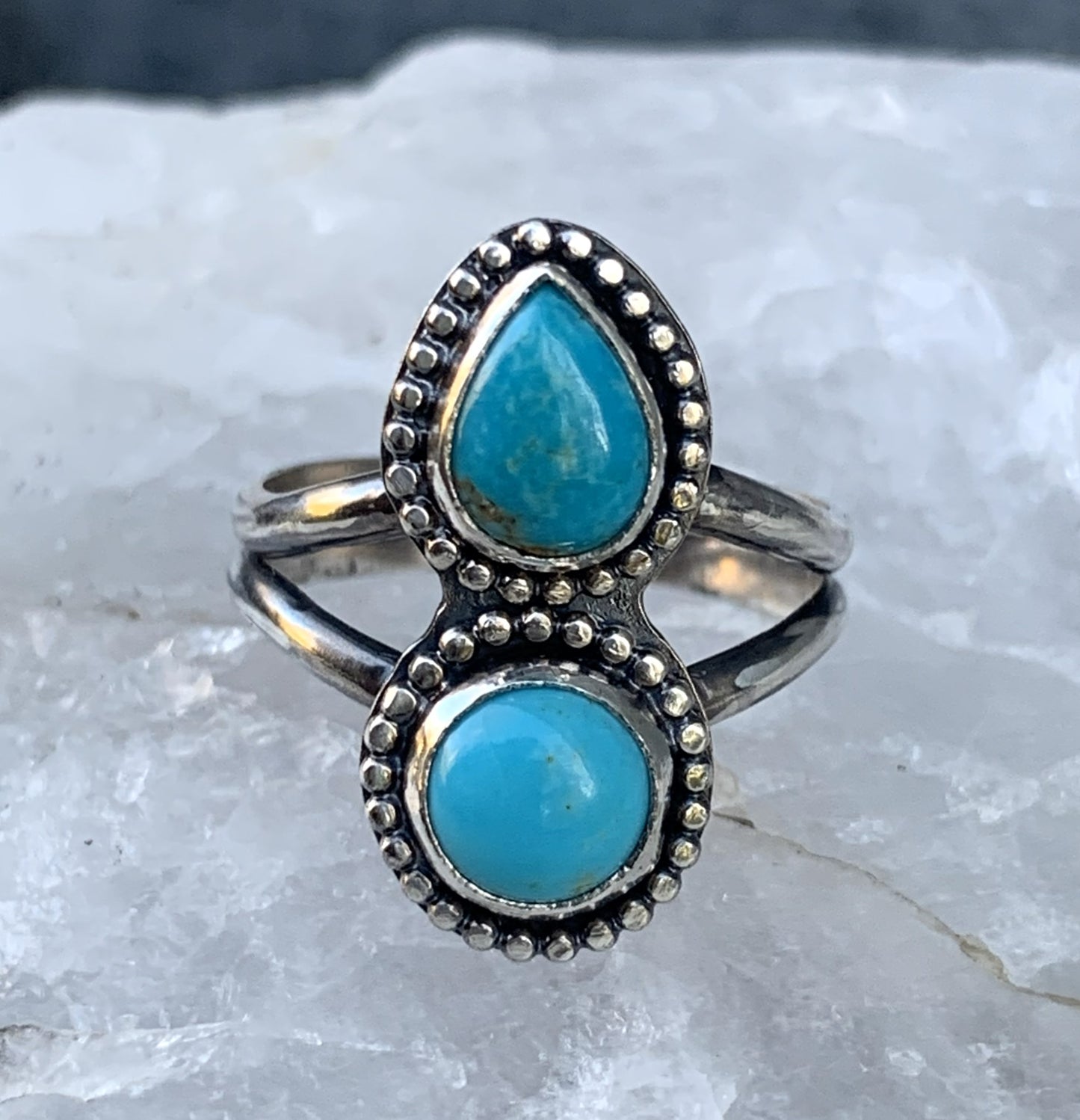 Double Turquoise Sterling Silver Ring | Handmade Artisan Jewelry