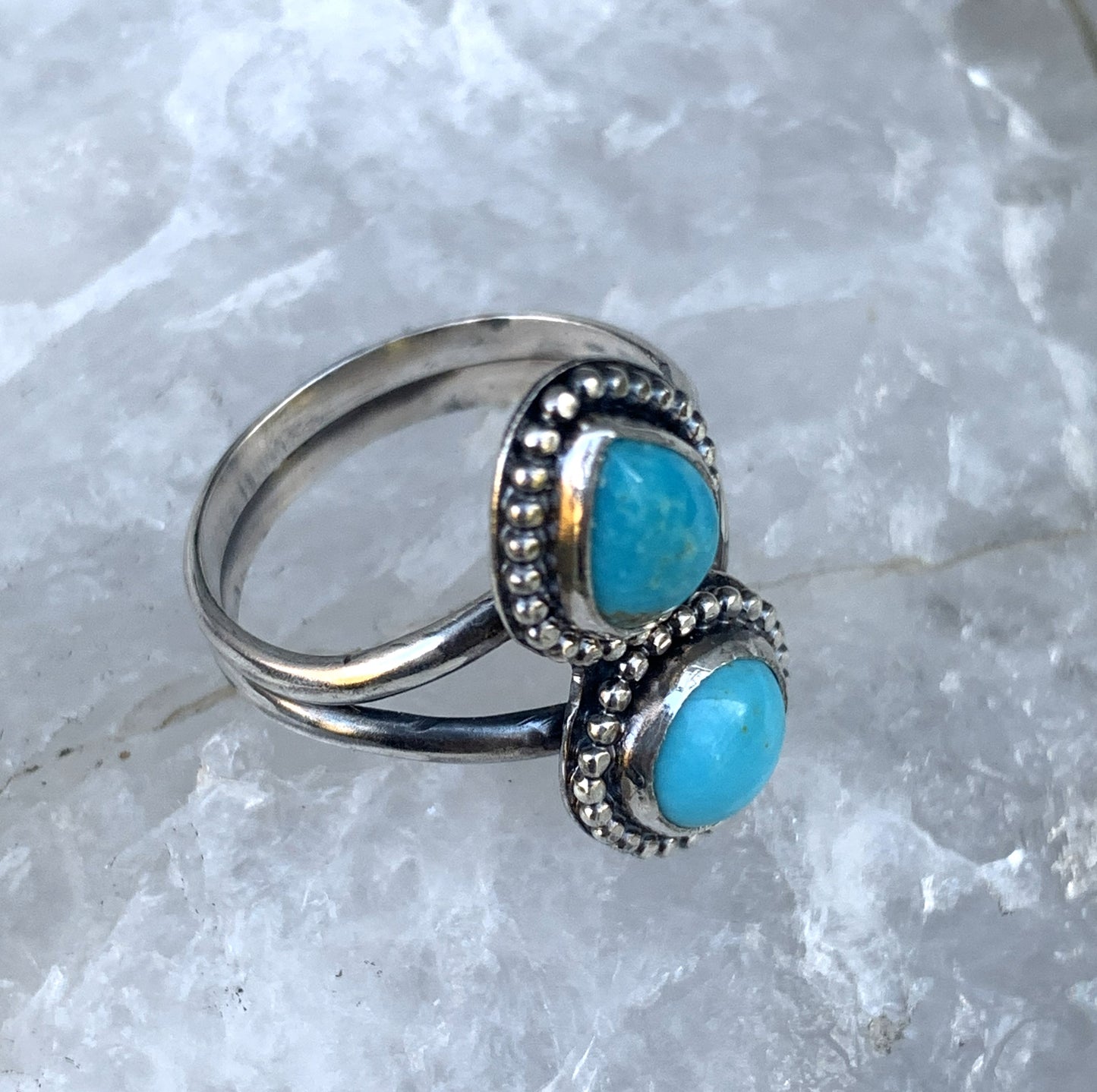 Double Turquoise Sterling Silver Ring | Handmade Artisan Jewelry