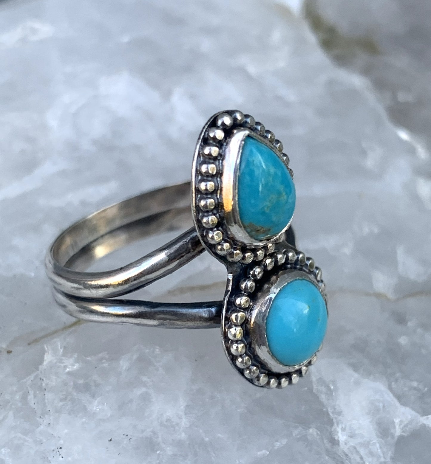 Double Turquoise Sterling Silver Ring | Handmade Artisan Jewelry