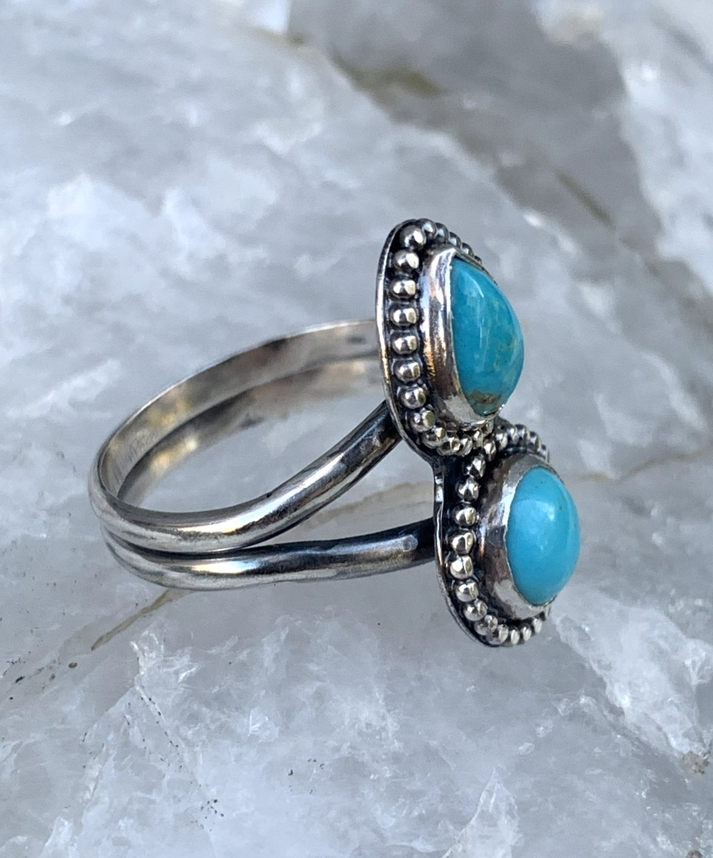 Double Turquoise Sterling Silver Ring | Handmade Artisan Jewelry