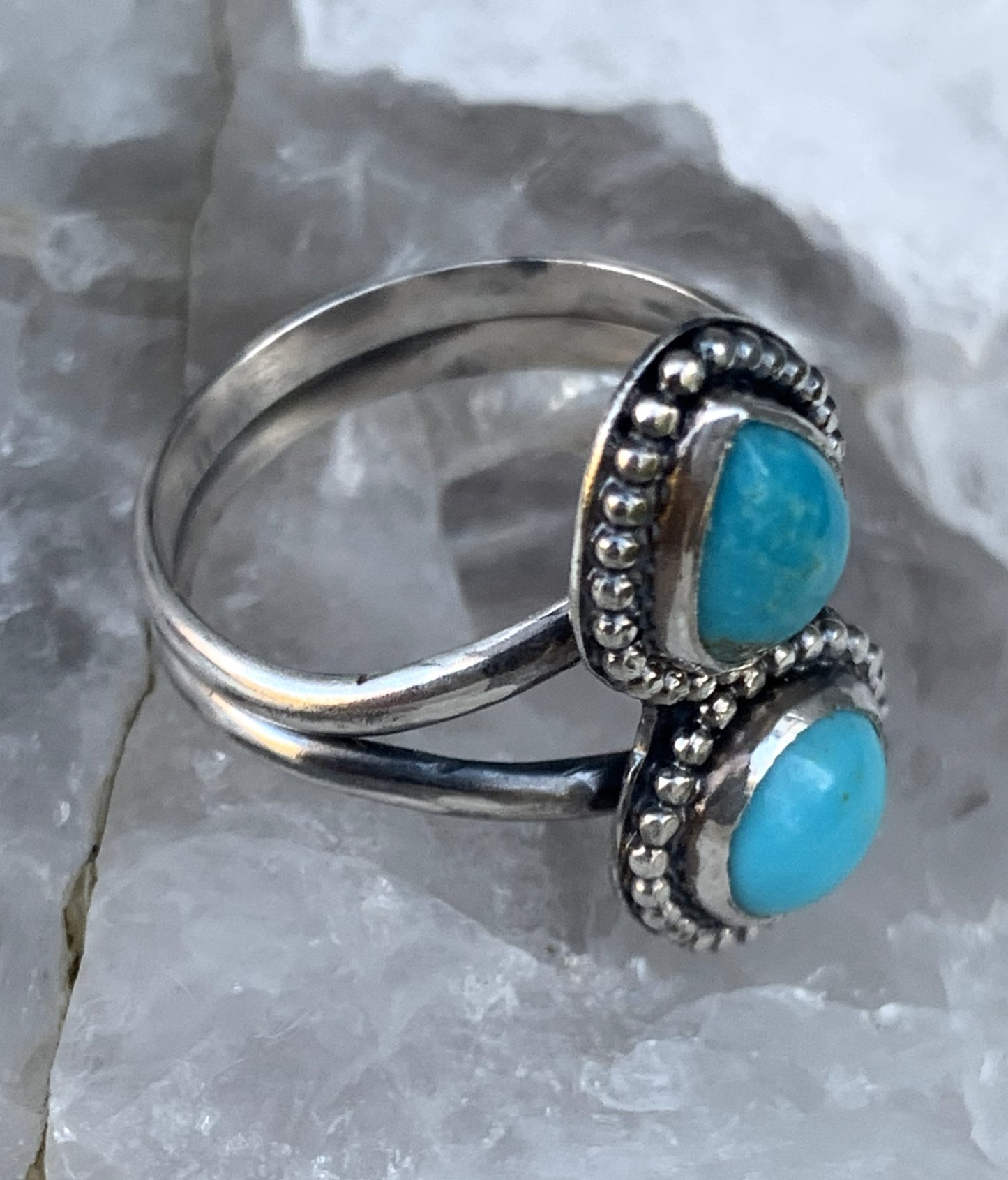 Double Turquoise Sterling Silver Ring | Handmade Artisan Jewelry