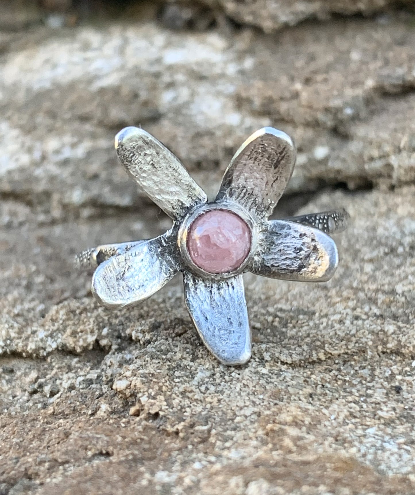 Rhodochrosite Flower Ring Sterling Silver | Handmade Gemstone Jewelry