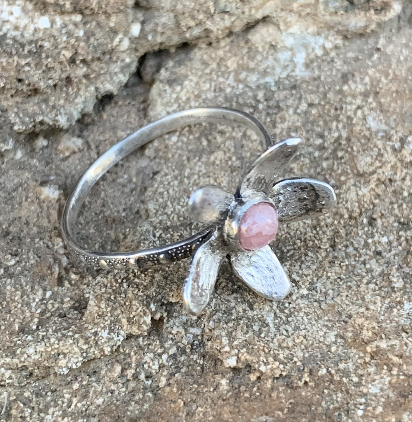 Rhodochrosite Flower Ring Sterling Silver | Handmade Gemstone Jewelry