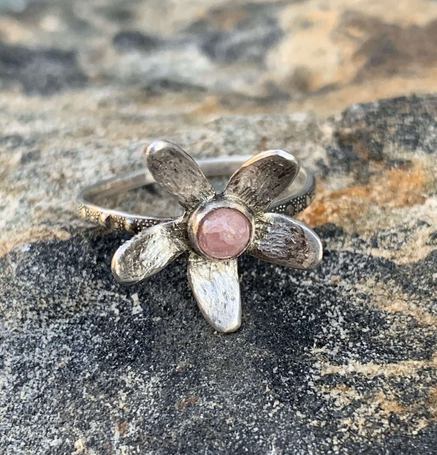 Rhodochrosite Flower Ring Sterling Silver | Handmade Gemstone Jewelry