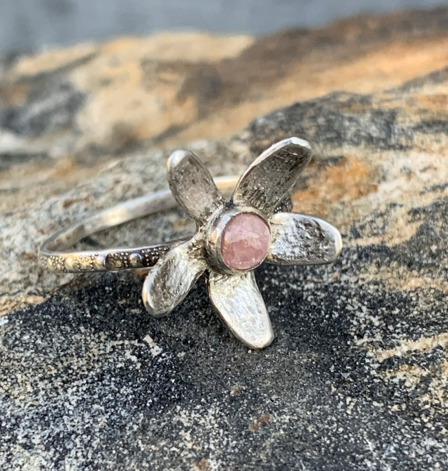 Rhodochrosite Flower Ring Sterling Silver | Handmade Gemstone Jewelry