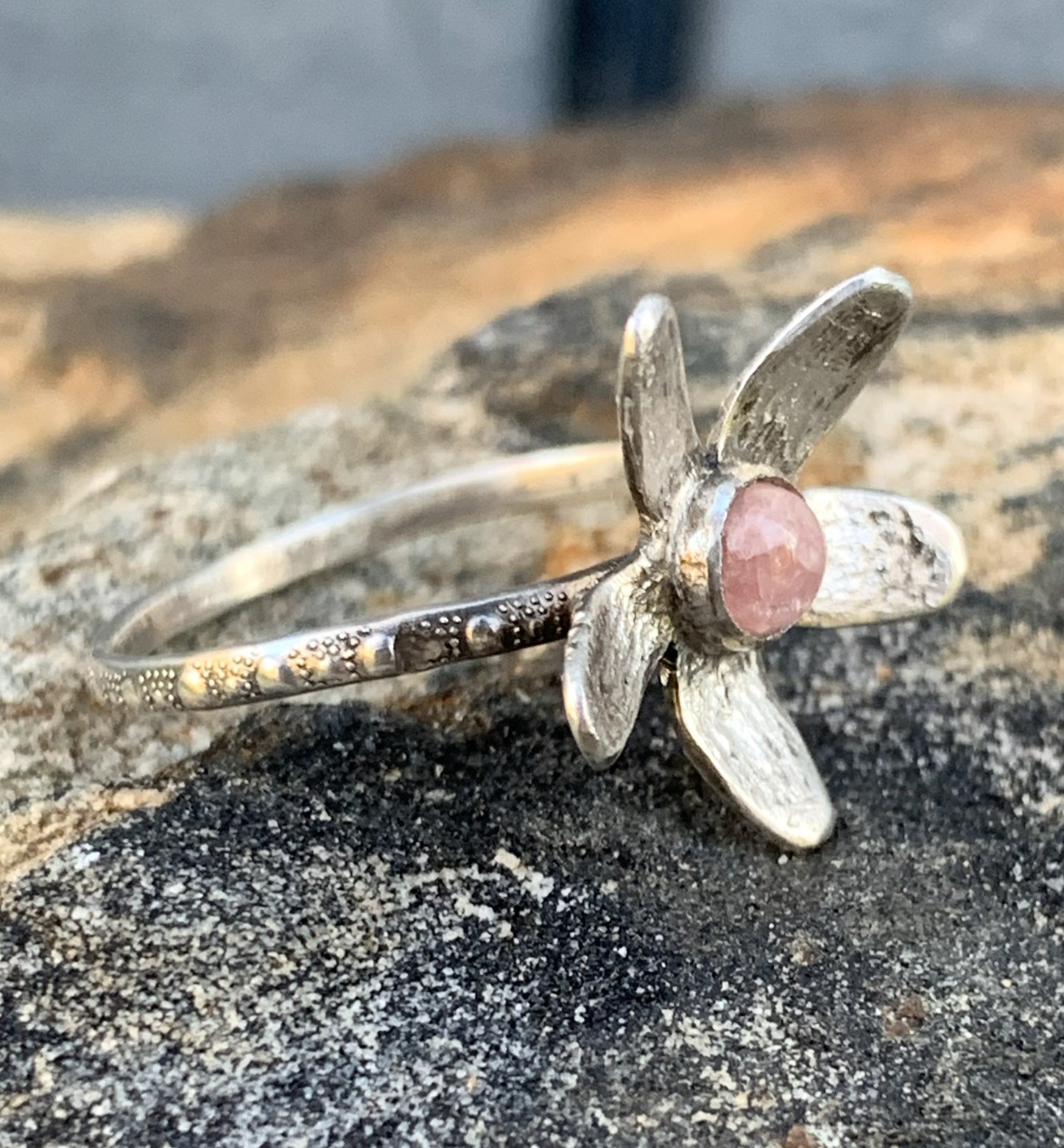 Rhodochrosite Flower Ring Sterling Silver | Handmade Gemstone Jewelry