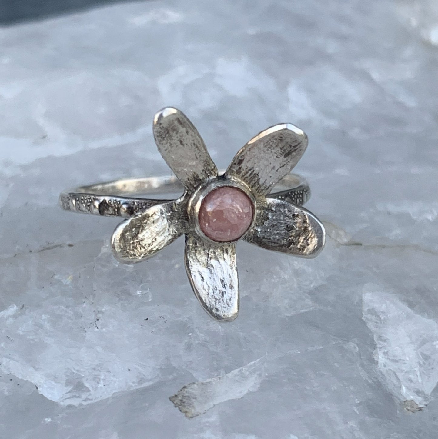 Rhodochrosite Flower Ring Sterling Silver | Handmade Gemstone Jewelry