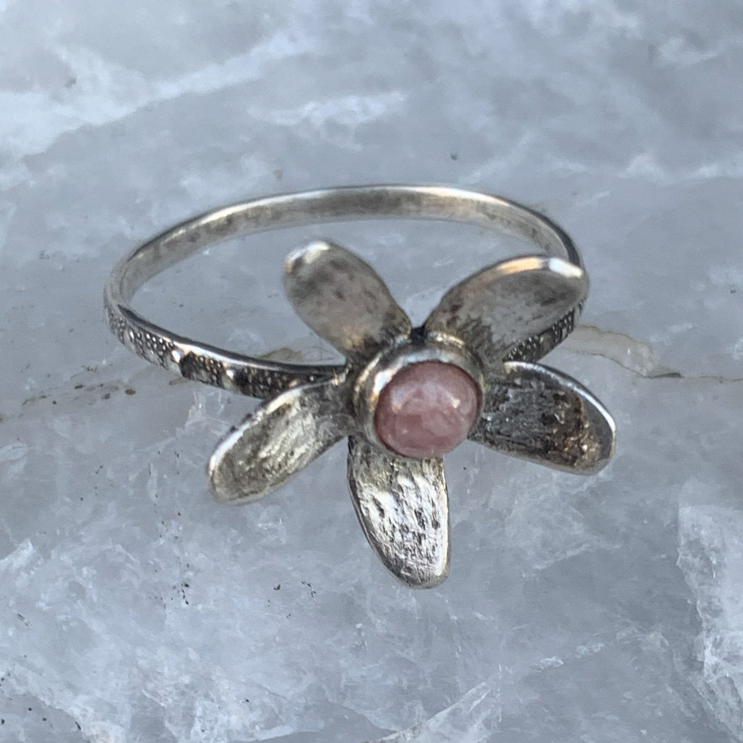 Rhodochrosite Flower Ring Sterling Silver | Handmade Gemstone Jewelry