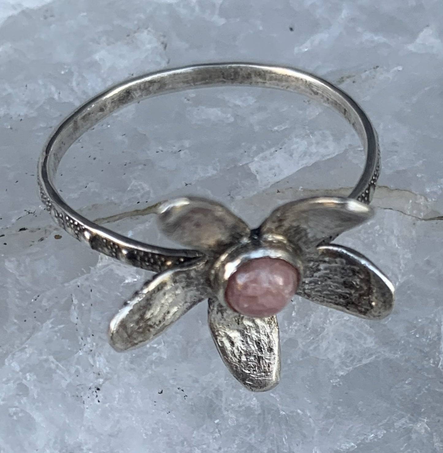 Rhodochrosite Flower Ring Sterling Silver | Handmade Gemstone Jewelry