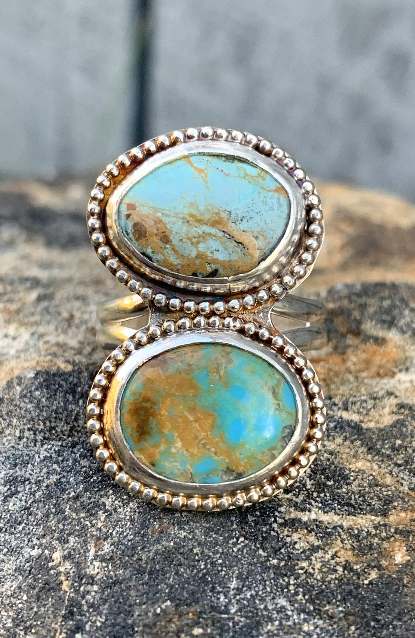 Double Turquoise Ring Sterling Silver | Handmade Boho Jewelry