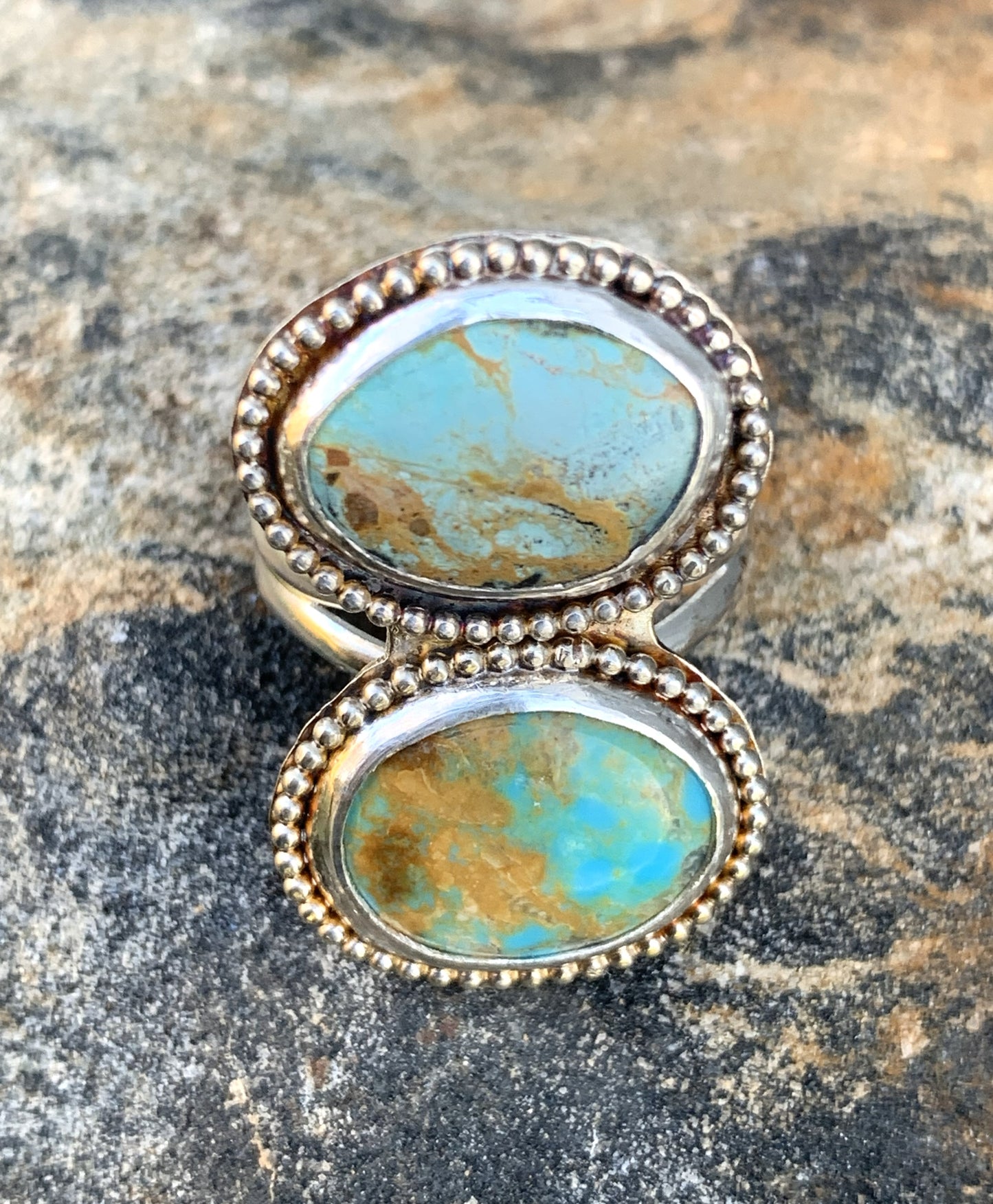 Double Turquoise Ring Sterling Silver | Handmade Boho Jewelry