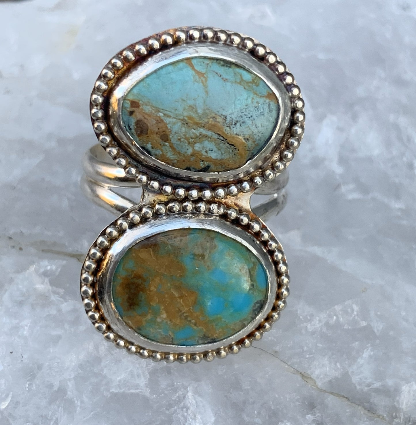 Double Turquoise Ring Sterling Silver | Handmade Boho Jewelry