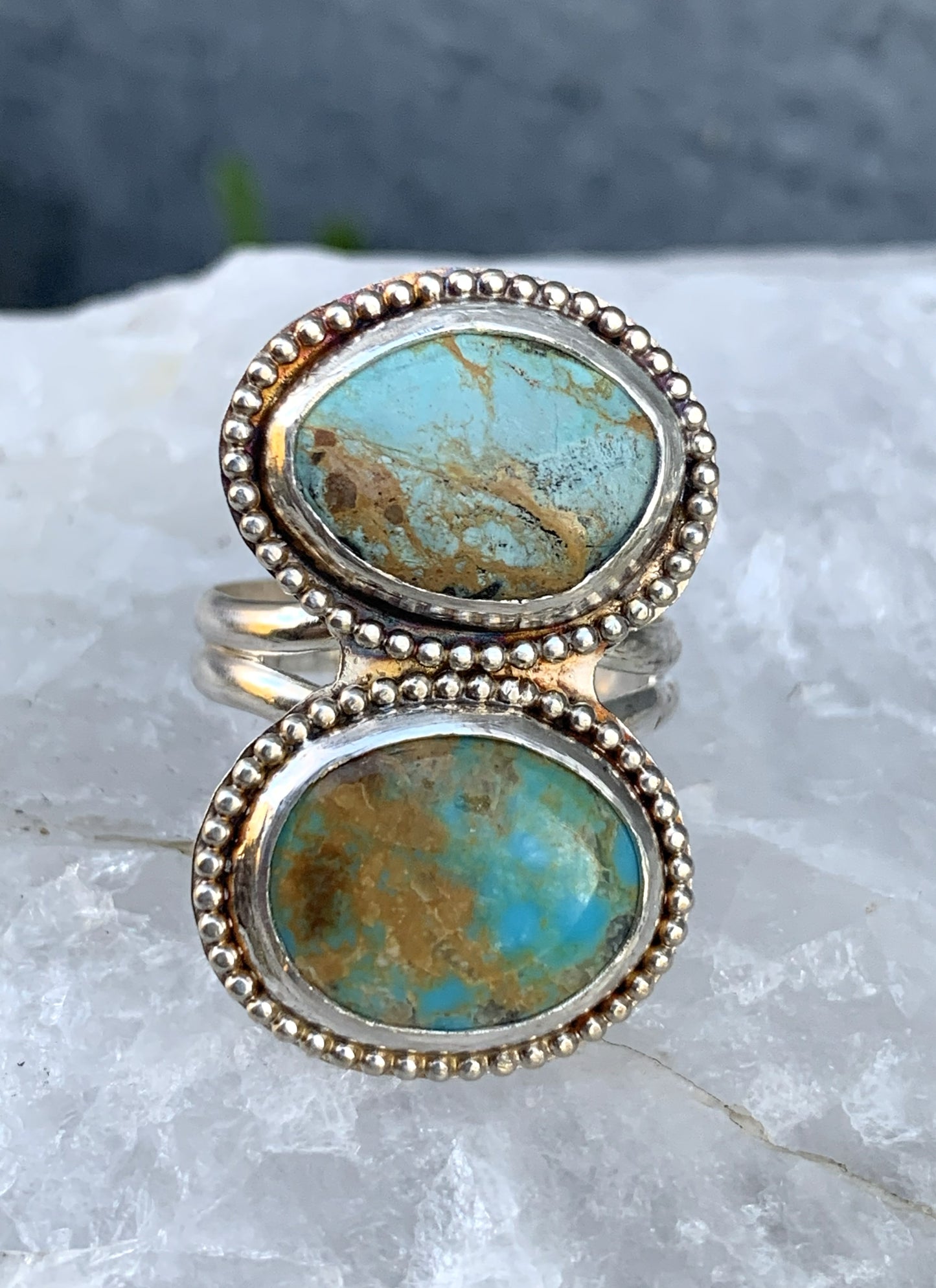 Double Turquoise Ring Sterling Silver | Handmade Boho Jewelry