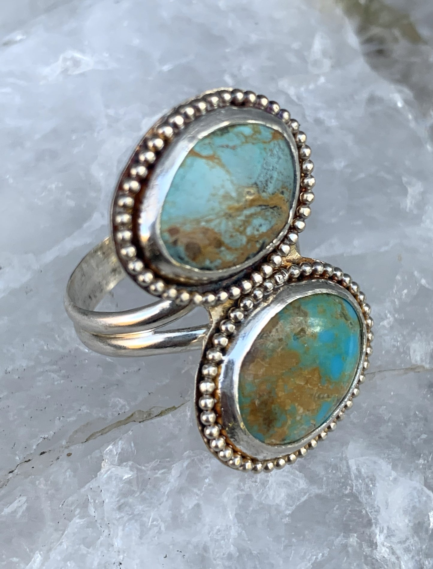 Double Turquoise Ring Sterling Silver | Handmade Boho Jewelry