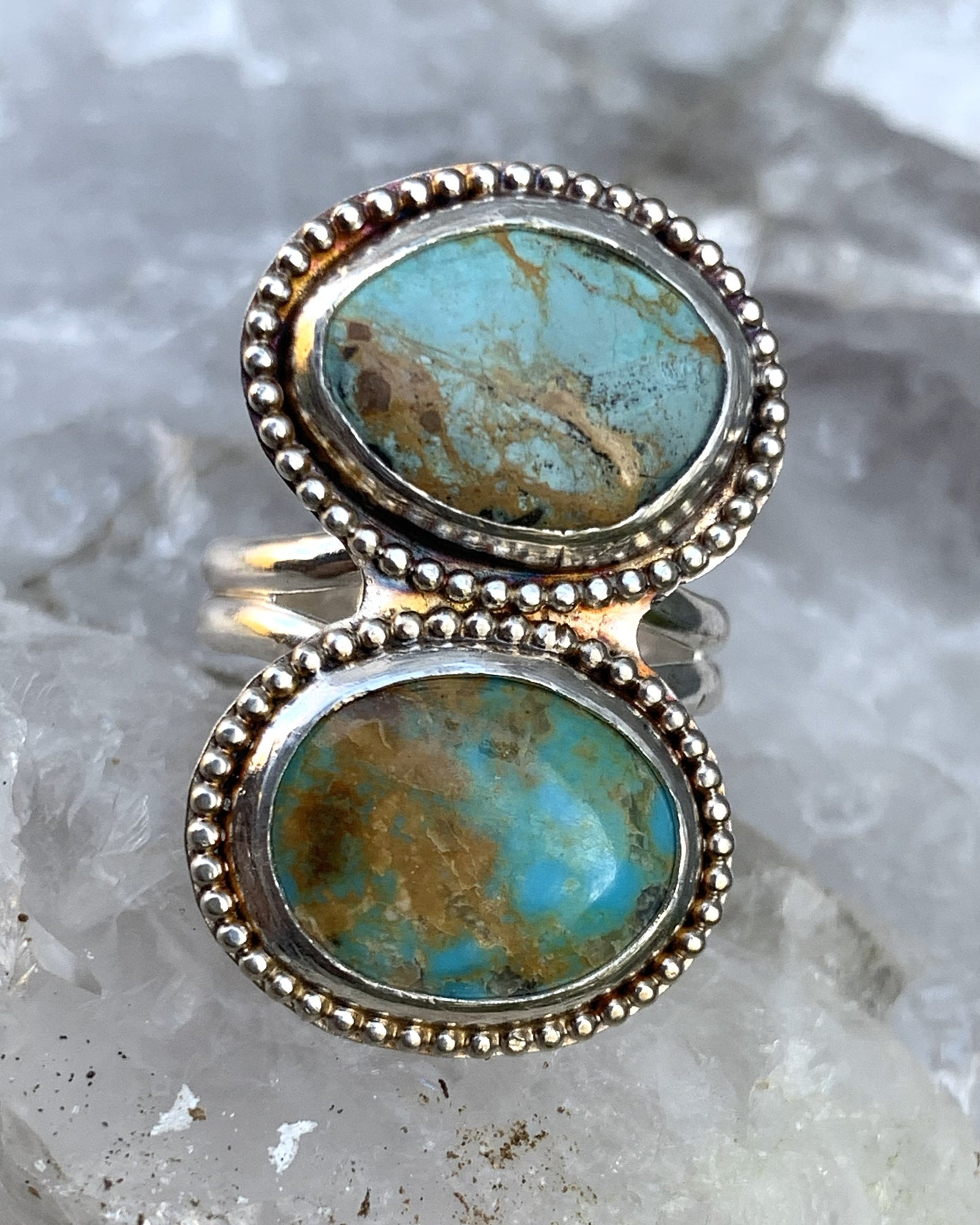 Double Turquoise Ring Sterling Silver | Handmade Boho Jewelry