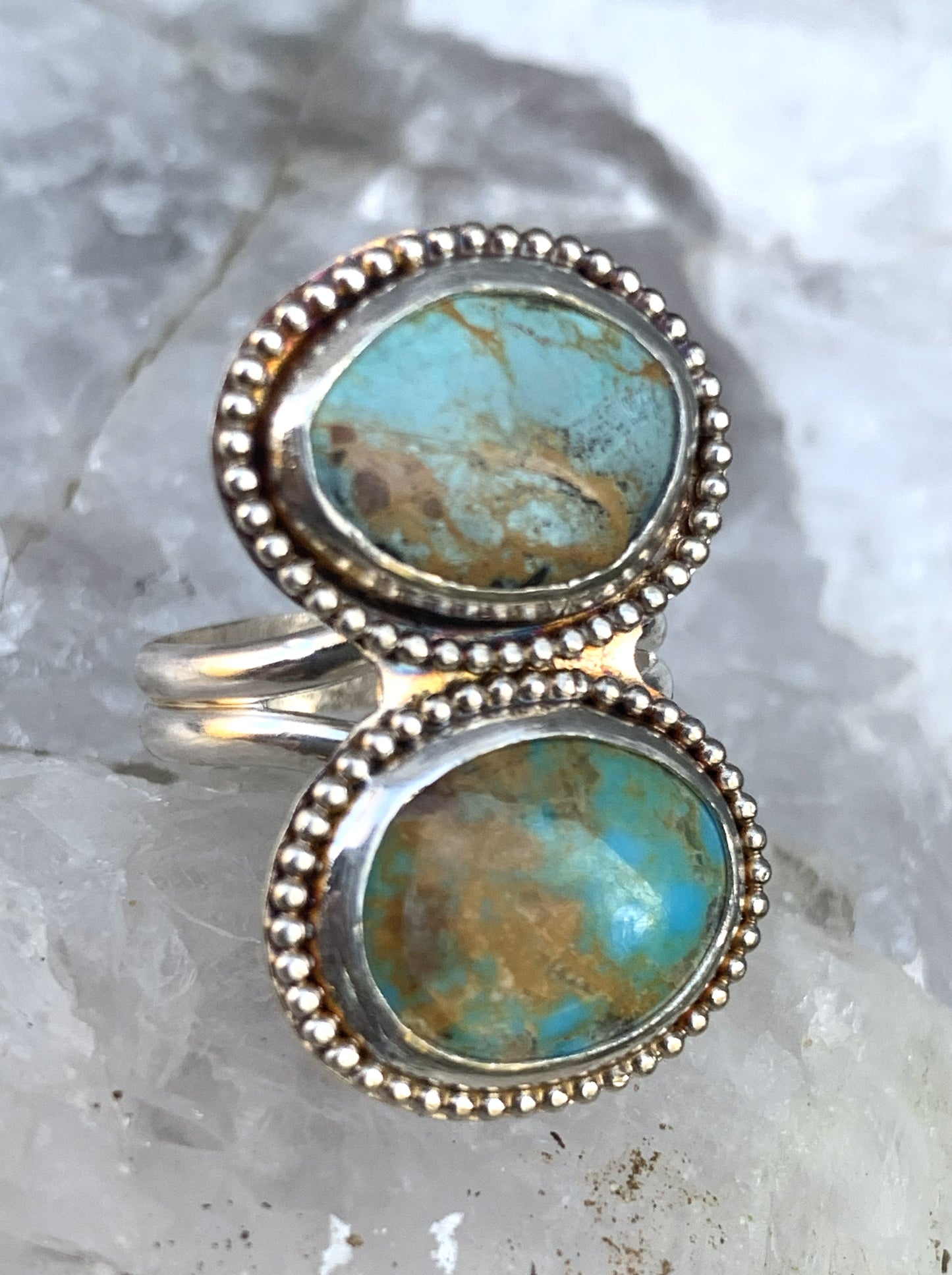 Double Turquoise Ring Sterling Silver | Handmade Boho Jewelry