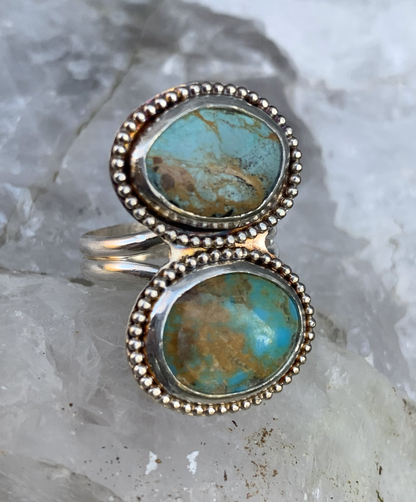 Double Turquoise Ring Sterling Silver | Handmade Boho Jewelry