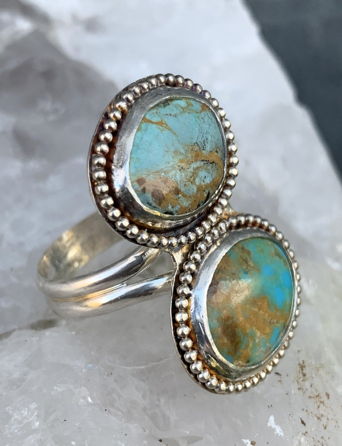 Double Turquoise Ring Sterling Silver | Handmade Boho Jewelry
