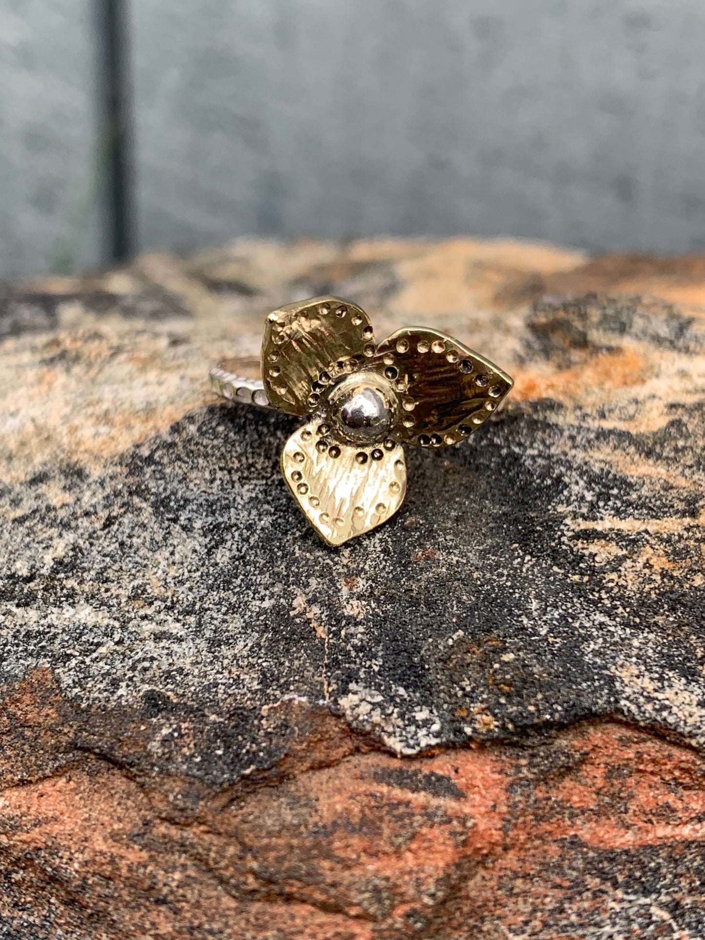 Brass & Sterling Silver Floral Ring – Mixed Metal Flower Ring