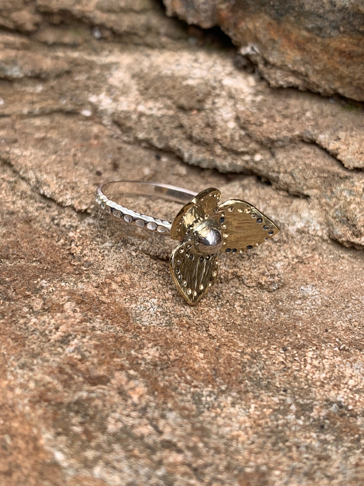 Brass & Sterling Silver Floral Ring – Mixed Metal Flower Ring
